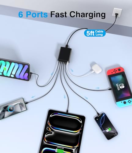 USB C Fast Charger 100W GaN Compact Charging Station 6 Port USB Type C Charging Block Hub Power Strip, 4 PD USB C 2 QC USB A Wall Charger for iPad iPhone 15 14 13 12 11 Pro Max Pixel Note Galaxy