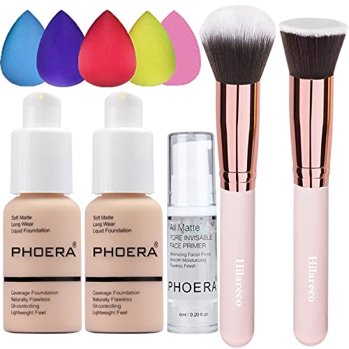 PHOERA Foundation, PHOERA Matte Liquid Foundation,PHOERA Makeup for Women, PHOERA Foundation Full Coverage Concealer, 30ml 24HR Matte Oil Control Concealer (106 - Warm Sun*2)