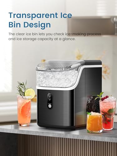 COWSAR Nugget Ice Makers Countertop, Soft Chewable Crushed Ice Maker Machine, Portable Pebble Ice Maker Countertop, 34Lbs/Day, Self-Cleaning, One-Button Operation Ice Machine for Home Kitchen Party