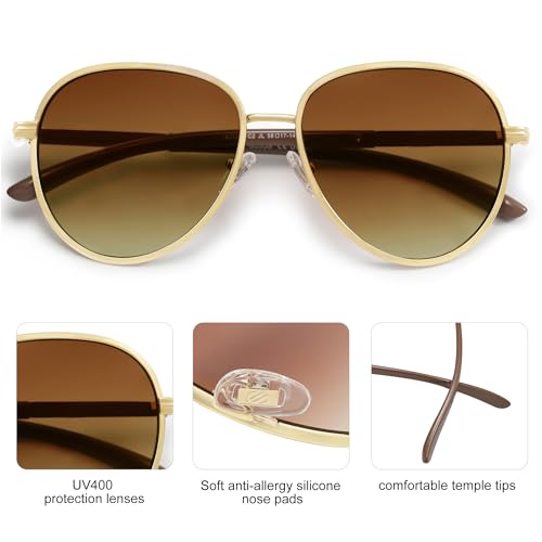 SOJOS Retro Trendy Aviator Sunglasses Women Men 90s Vintage Glasses Stylish Sunglasses SJ1216,(Gold/Brown/Brown)