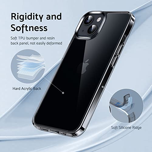 DASFOND Crystal Clear Designed for iPhone 14/13 Case, [Non-Yellowing] 15Ft Military Grade Protective Cover Soft Silicone Slim Phone Case Compatible with iPhone 14/13 6.1", Clear Black