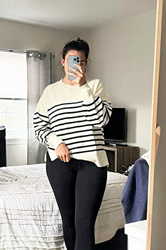 ETCYY Womens Oversized Sweaters Fall 2024 Fashion Clothes Trendy Batwing Sleeve Colorblock Striped Knit Pullover Sweater Tops(S.Pinstripe Black)