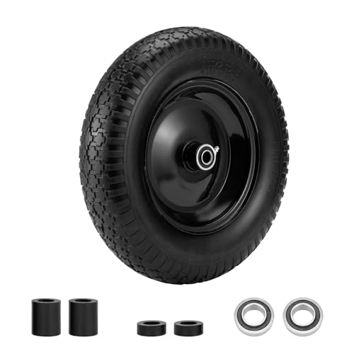 4.80/4.00-8" Flat Free Tire and Wheel 14.5" Wheelbarrow Tire,with 5/8" Axle Bore Hole,3"Center Hub and 3/4" Bearings,Universal Replacement Solid Tire for Hand Truck/Utility Cart/Garden Cart