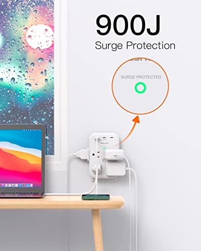 BESHON Surge Protector, USB C Multi Plug Outlet Extender with 8 Outlets 3 USB(2 USB C), USB Wall Charger, 3-Sided, 900J Outlets Splitter Wall Plug Adapter Spaced for Home Travel Dorm Room Essentials…