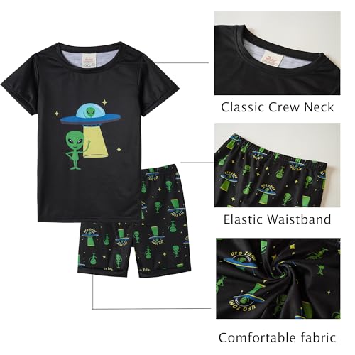 MyFav Pajamas for Boys Cute Cartoon Short Sleeve Sleepwear Snug-Fit 2 Pieces Summer PJs Sets,Navy Blue Dinosaur, 5Y