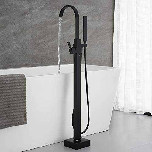 Artiqua Freestanding Bathtub Faucet Tub Filler Black Floor Mount Single Handle with Hand Shower