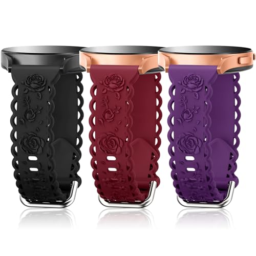 3 Pack Lace Floral Engraved Bands Compatible with Samsung Galaxy Watch 6 5 4 40mm 44mm Women,galaxy Watch 5 Pro 45mm,galaxy active 2,Galaxy Watch 3,20mm Hollow-out Embossed Flower Silicone Sport Strap