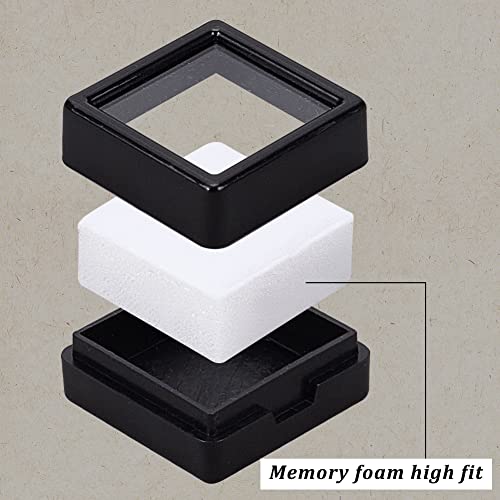 BENECREAT 36PCS Black Gemstone Display Box Mini Square Acrylic Jewelry Box Container(1.2x1.2x0.6) with Clear Top Lids and Sponge for Gems,Jewelry Packing