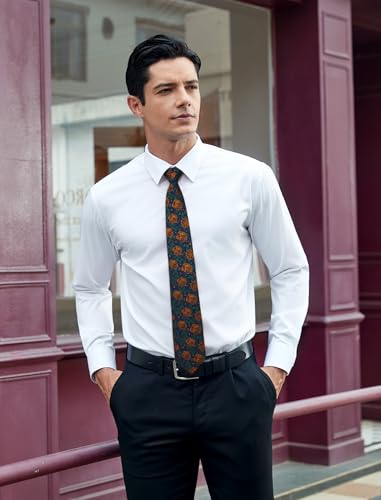HISDERN Mens Green Floral Ties Woven Classic Necktie Set Formal Tie Pocket Suqare for Wedding Business with Handkerchief