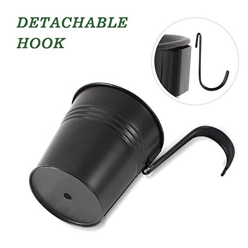 Metal Iron Flower Pots for Railing Fence Hanging Bucket Pots(5 Pcs) and Hanging Flower Pots Metal Iron Bucket Planter(10 Pcs) (Black)