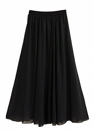Afibi Womens Chiffon Retro Long Maxi Skirt Beach Ankle Length Skirt (Medium, Navy White)