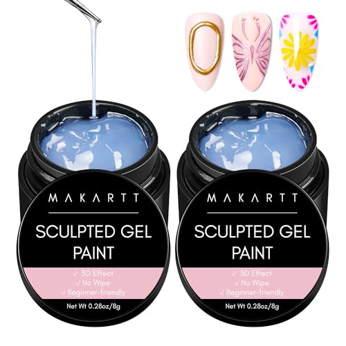 Makartt 3D Painting Gel 2pcs Clear Nail Gel For Nails Art Chrome Nail Powder No Wipe UV Gel for Gel Nail Polish Micro 3D Sculpting Gel For Nail Art 3D Carving Drawing Gel at Home & Salon DIY