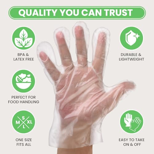 Keppi 100 pcs Plastic Gloves - BPA & Latex Free - Food Handling Gloves - Food Safe Disposable Gloves for Cooking - Bulk Food Safe Gloves - Great Fit