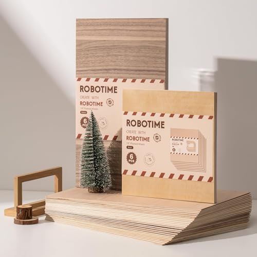 ROBOTIME 6 Pcs Basswood Sheets 12"x12"x1/8", 3mm Basswood for Laser Cutting, 1/8 Plywood Thin Wood Sheets for Craft Projects Hobby Wood