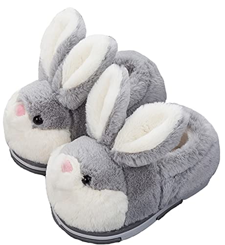 YILANLAN Women's Cute Bunny Animals Slippers Interesting Comfortable Furry Slippers Soft Plush Winter season Keep warm Home Slippers (4/4.5, Grey shoes, numeric_4)