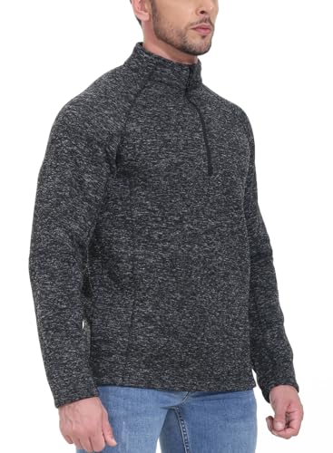 Gopune Men's Long Sleeve Pullover Fleece Quarter-Zip Knitted Jacket Black Grey,S