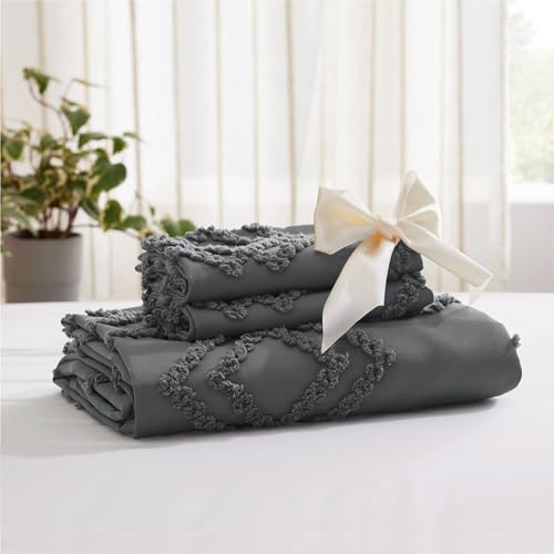 Bedsure Striped Tufted Duvet Cover Queen - Shabby Chic Duvet Cover, 3pcs All-Season Size Boho Bedding for All Seasons, Includes 1 Queen Duvet Cover & 2 Pillowcases (Navy, Queen, 90"x90")