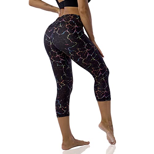 Capri Compression Leggings Workout Leggings for Women Squat Proof Yoga Capri Pants Printed Gold Dust 1-3 X-Small