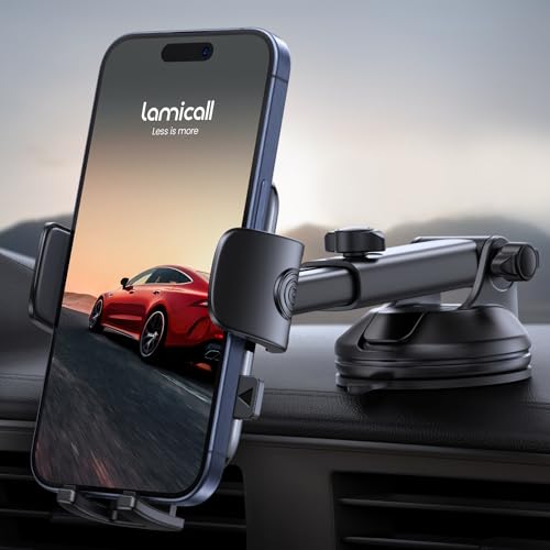 Lamicall Car Phone Holder - [Strongest Military-Grade Suction Cup] 360° Rotation Phone Holders for Your Car Quick Release Adjustable Car Phone Mount Dashboard for iPhone 16 Galaxy Smartphone Truck