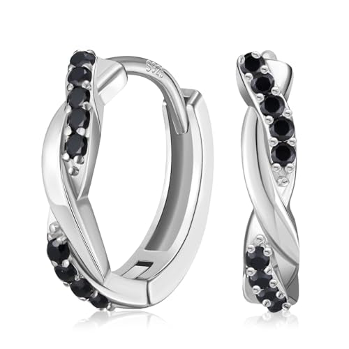SWEETV 14K Gold Plated Twisted Hoop Earrings for Women 925 Sterling Silver Post Cubic Zirconia Huggie -Small Gold Hoop-CZ Stud Cuff Earring (04 Emerald)