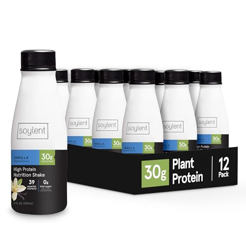 Soylent Complete Protein Shake, Vanilla, 30g Protein, Vegan, Dairy Free and 0g Sugar, Ready to Drink Protein Drinks, 11oz (12 Pack)