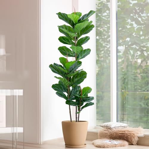YEPDIN Artificial Fiddle Leaf Fig Tree 5FT Faux Fiddle Leaves Fig Tree Artificial Plants in Pot for Indoor Outdoor Fake Tree Plants