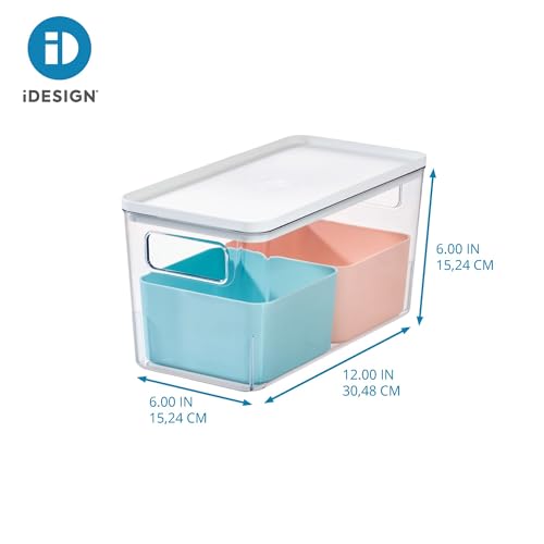 Rosanna Pansino x iDesign Recycled Plastic Kitchen Storage Bins, Includes 1 Large Bin with Lid and 2 Medium Bins, Multicolored Bins/Marshmallow Lid, 6" x 12" x 6"