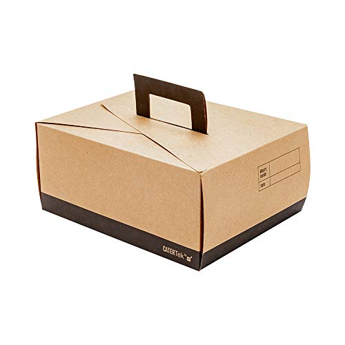 Restaurantware Cater Tek 9 x 7 x 3 Inch Food Boxes 100 Grease-Resistant Take Out Food Containers - With Handle Recyclable Kraft And Black Paper To Go Containers For Meals Snacks Or Baked Goods