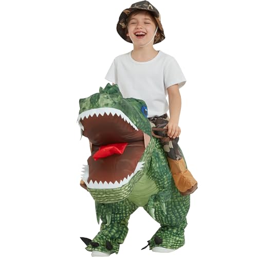 One Casa Inflatable Costume Dinosaur Riding T Rex Air Blow up Funny Party Halloween Costume for Kids (2-3Yrs)
