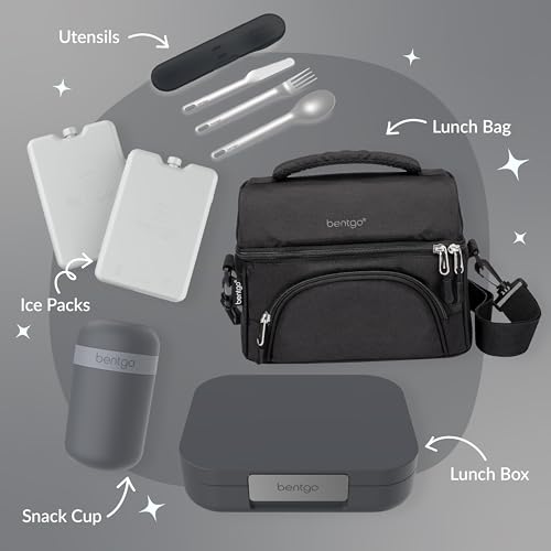 Bentgo Modern - Leak-Resistant Bento Lunch Box For Adults, Teens, & Larger Appetites; Reusable BPA-Free Meal Prep Container with 3 or 4 Compartments, Dishwasher/Microwave Safe; 44oz (Dark Gray)