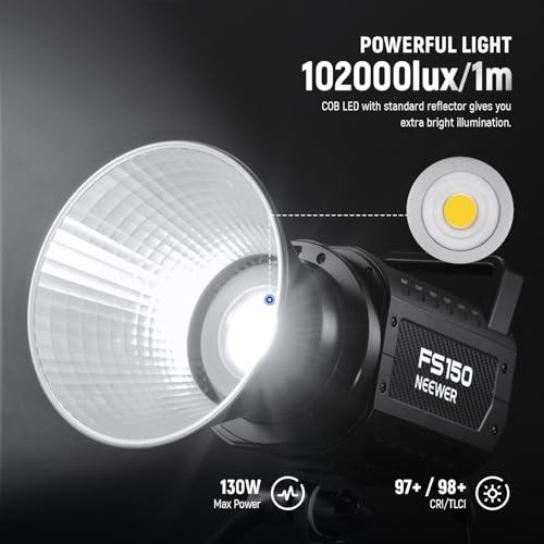 NEEWER FS150 LED Video Light 2.4G/APP Control, 130W 5600K COB Daylight Silent Photography Continuous Output Lighting 4 Precise Dimming Types 102000lux/1m CRI97+ 9 Effects Bowens Mount, US Plug