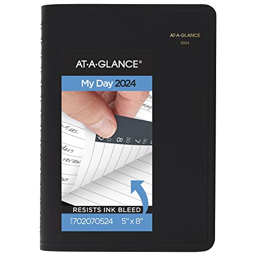 AT-A-GLANCE 2024 Daily Appointment Book Planner, 5" x 8", Small, Black (702070524)