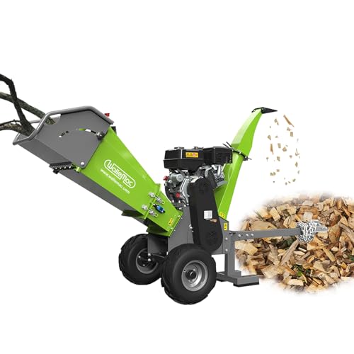 Wallemac Wood Chipper 420cc 14HP 6-Inch Branch and Leaf Shredder Mulcher Gas Powered B&S Engine EPA Certified with Towbar/Emergency Stop Button (B&S Engine, Electric Start)