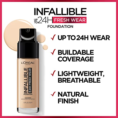 L'Oreal Paris Makeup Infallible Up to 32 Hour Fresh Wear Lightweight Foundation, 510 Hazelnut, 1 Fl Oz, Packaging May Vary