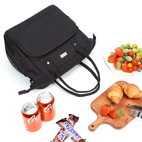 NISHEL Lunch Box for Women with Adjustable Shoulder Strap, Portable & Reusable Cooler Bag, Lunch Leak-proof Insulated Thermal Compartment, for Office Work Picnic Travel Gym, Black