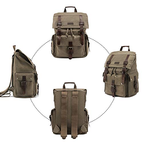 Kattee Men’s Leather Canvas Backpack Large School Bag Travel Rucksack Black