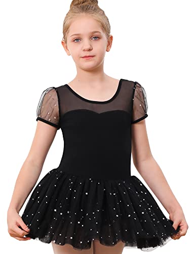 Stelle Puff Sleeve Ballet Leotards for Girls with Sparkly Tutu Skirted Toddler Dance Dress Outfit (Ballet Pink-Puff Sleeve, 2T)