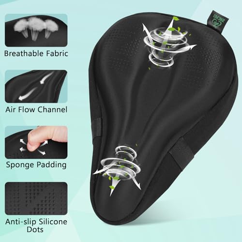 Zacro Bike Seat Cushion, Gel Padded Bike Seat Cover for Men Women, Padding Bicycle Seat Cover Extra Soft Fit for Peloton, Spin Stationary Exercise, Mountain Road Cycling Bike