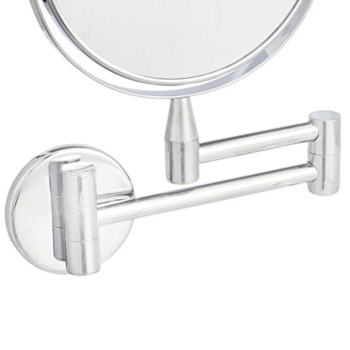 Amazon Basics Wall Mount Round Vanity Mirror, 1X/5X Magnification, Chrome, 12.8"L x 10"W