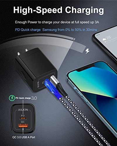 3Pack USB C Charger, Dual Port USB-C Wall Plug-in USB Charger 20W PD & QC3.0 USB A Fast Charging Block for Samsung Galaxy S23/S22/S21 Ultra/S20+/Note 20 Ultra iPhone 15 14 13 Pro Max USBC Cube Brick