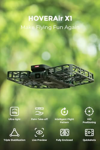 HOVERAir X1 Drone with Camera, Self-Flying Camera Drone with Follow Me Mode, Foldable Mini Drone with HDR Video Capture, Palm Takeoff, Intelligent Flight Paths, Hands-Free Control Black (Combo)