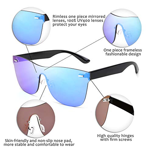 FEISEDY Mirrored Rimless Sunglasses One Piece Lens Reflective Sunglasses for Women Men B2647