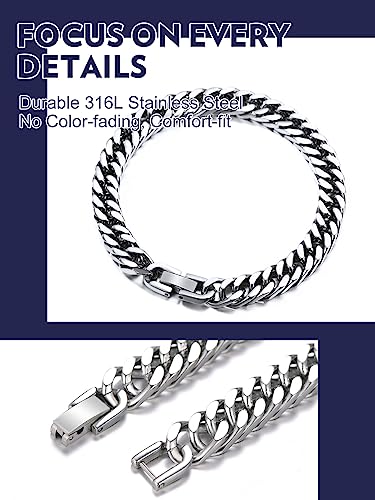 Bandmax Mens Stainless Steel 8MM Chunky Cuban Chain Bracelets for Women Hip Hop Punk Style -7.48"