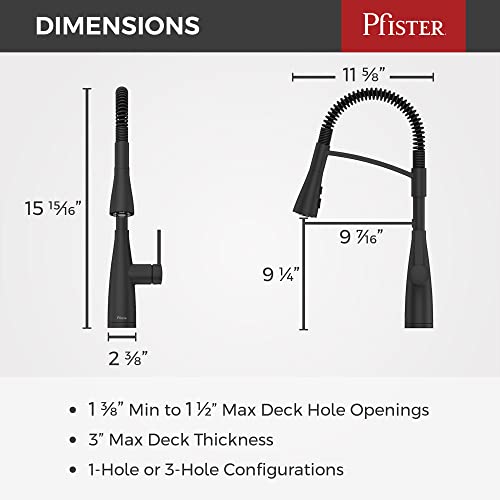 Pfister Kwan Commercial Culinary Kitchen Faucet with Pull Down Sprayer, High Arc, Matte Black Finish, F5297KWCB