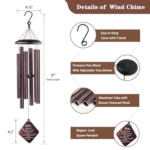 Doopeer Memorial Gifts for Loss of Brother, 32" Sympathy Wind Chimes for Loss of Brother, Bereavement Gifts Loss of Brother, Loss of Brother Sympathy Gifts, Windchimes in Memory of Brother (Bronze)