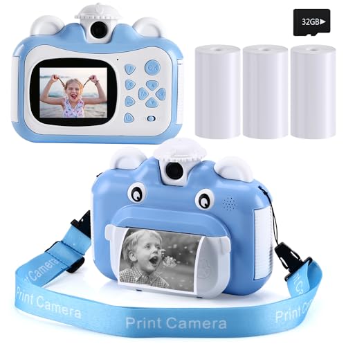 Barchrons Instant Print Digital Kids Camera 1080P Rechargeable Kids Camera Video Camera with 32G SD Card for 6-12 Years Old Birthday Gift