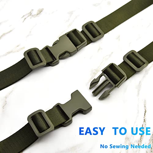 MELORDY 1 inch Buckles Straps Set with 10 Yards Nylon Webbing, 10 pcs Quick Side Release Plastic Buckle, 20 pcs Tri-glide Slide Clip for Luggage and Backpack Replacement (Army Green)