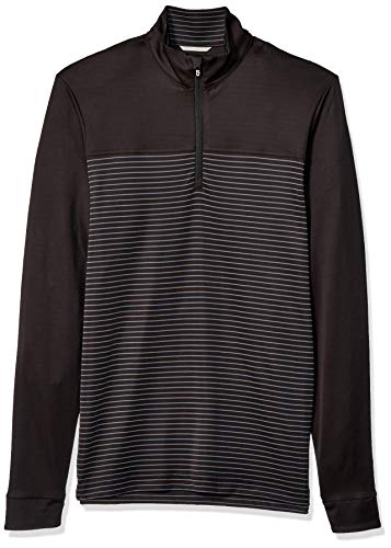 Cutter & Buck Men's Double Knit Drytec 50+ UPF Traverse Stripe Half Zip Pullover, Black, Small