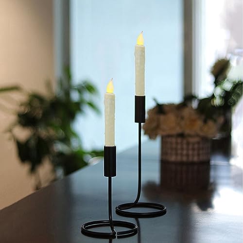 CVHOMEDECO. Real Wax Hand Dipped Battery Operated LED Timer Taper Candles Country Primitive Flameless Lights Décor, 6-3/4 Inch, Brown, 3 PCS in a Package