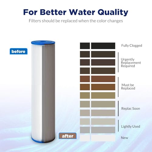 Membrane Solutions 5 Micron Pleated Polyester Sediment Water Filter 10"x2.5" Replacement Cartridge Universal Whole House Pre-Filter Compatible with W50PE, WFPFC3002, SPC-25-1050, FM-50-975 - 4 Pack